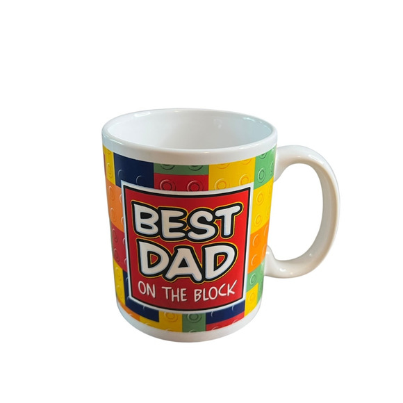 Collectible Coffee Mug 'Best Dad on the Block' Building Block Design - Picture 1 of 6